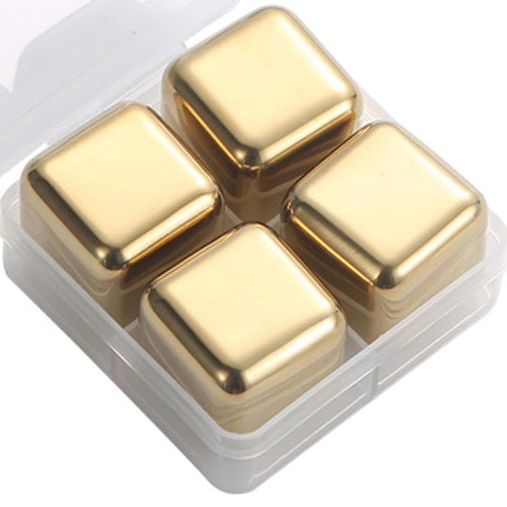 NIB Gold Stainless Steel Reusable Whiskey Stones - Set of 4